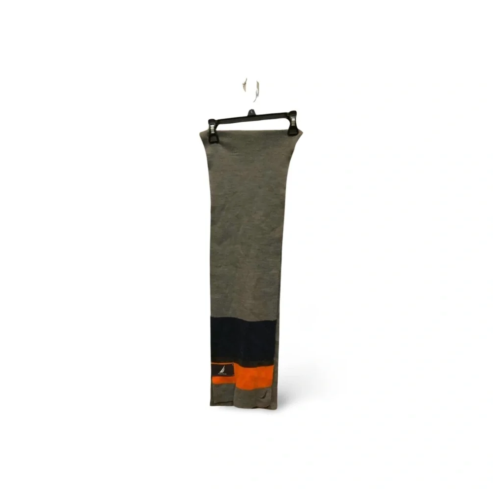 NWT Nautica Colorblock Knit Scarf | Gray Navy Orange Striped | One Size